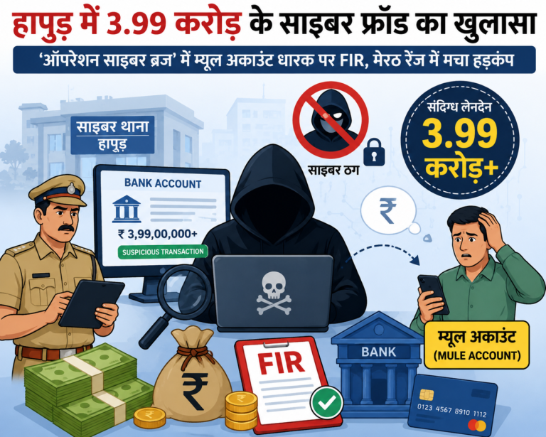 हापुड़ में 3.99 करोड़ के संदिग्ध साइबर लेनदेन का खुलासा, ‘ऑपरेशन साइबर ब्रज’ में म्यूल अकाउंट धारक पर FIR